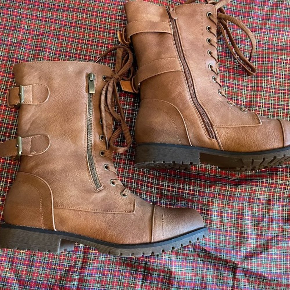 DREAM PAIRS Women's Ankle Bootie Winter Lace up Mid Calf Military Combat Boots